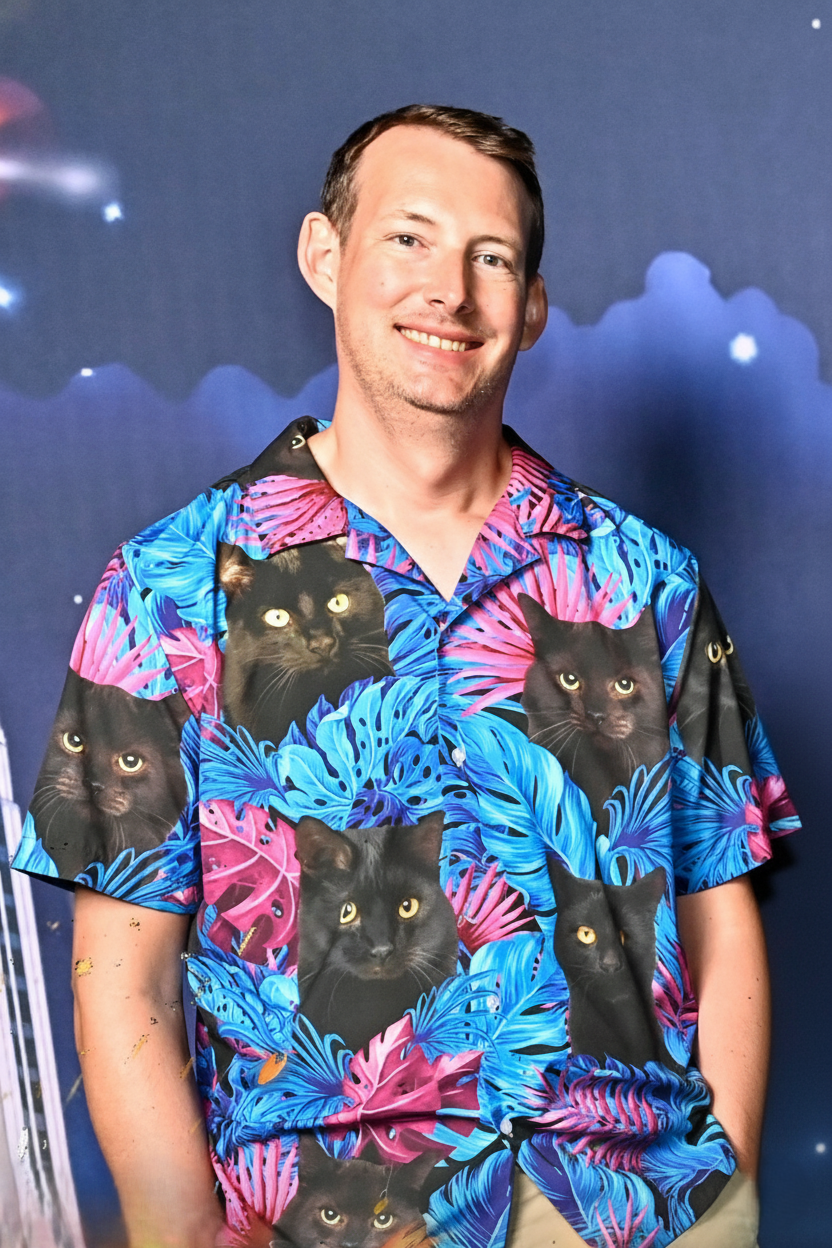 KJ Rob, in a Signature Hawaiian Cat Shirt